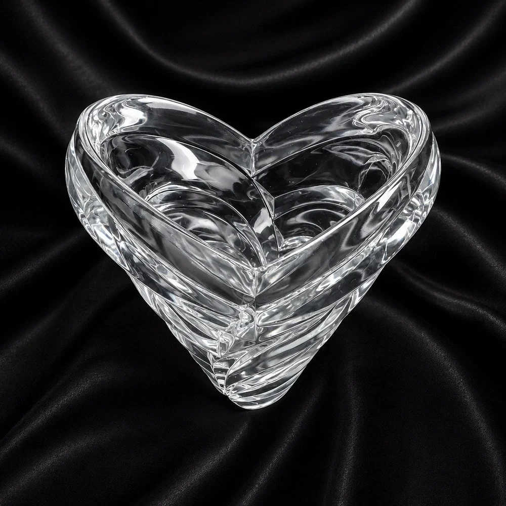 Mikasa Wyndham Art Deco Crystal Vase 9 Inch Clear Heart Shaped Rim Swirl Pattern